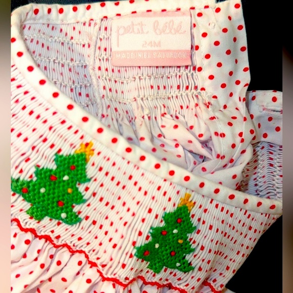 Petit Bebe Smocked & embroidered Christmas Bishop Dress 24m baby doll precious - Picture 2 of 5